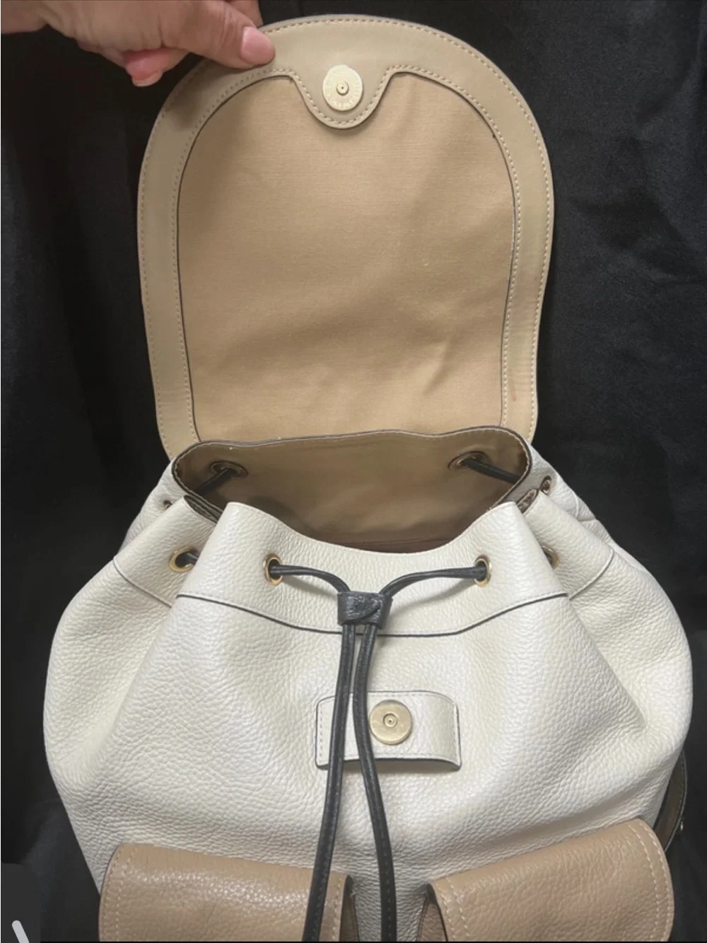 Coach Two-Tone Pebbled Leather Backpack in Beige and White